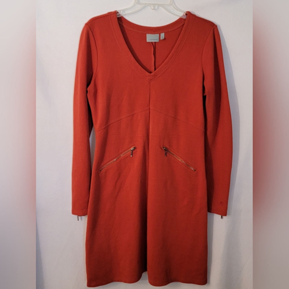 Athleta Burnt Orange V-Neck Dress Size M - Picture 3 of 10